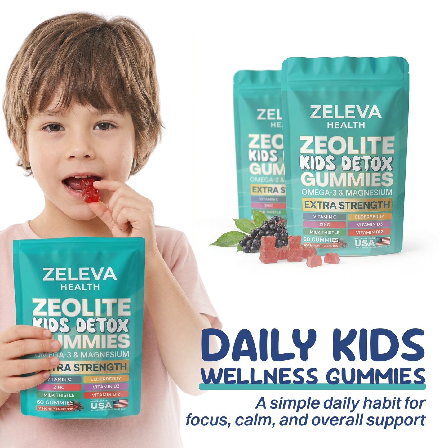 Zeleva Kids Detox Gummies - Plant-Based Gelatin